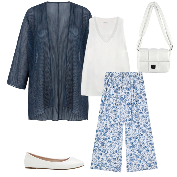 Outfit donna - Total look #2408547. Stile Minimal per Tutti i giorni. Abbinamento con ballerine, pantaloni a palazzo, top, blazer, borse a spalla.