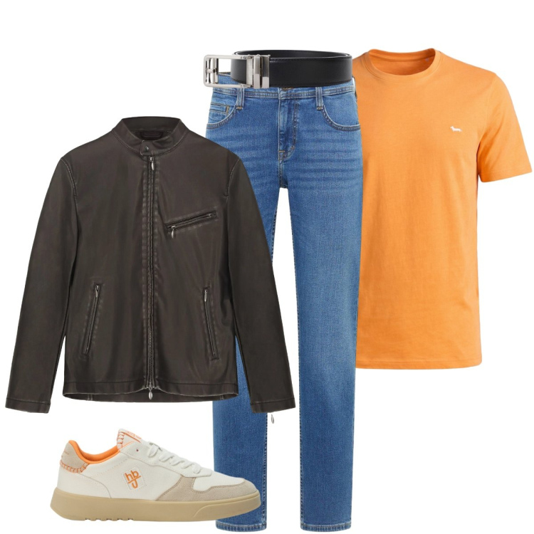 Outfit uomo - Serata casual chic. Stile Casual per Serata speciale. Abbinamento con jeans bootcut, cinture, t-shirt, sneakers, giacche.