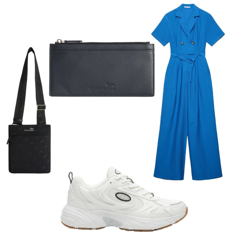 Outfit donna - Tuta pantalone. Stile Casual per Tutti i giorni. Abbinamento con sneakers, tute, portafogli, borse a tracolla.
