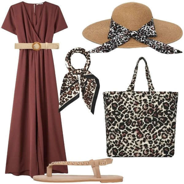 Outfit donna - Total look #2408589. Stile Boho per Mare. Abbinamento con vestiti lunghi, cinture, foulard, cappelli, shopping bag, ciabatte.