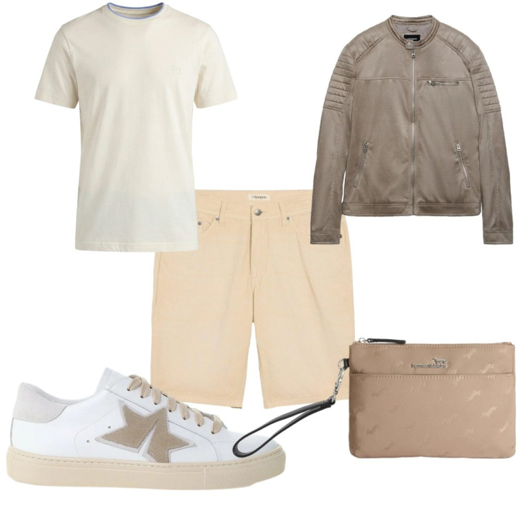 Outfit uomo - Total look #2408597. Stile Casual per Tutti i giorni. Abbinamento con bermuda, giacche, sneakers, borse sportive, t-shirt.