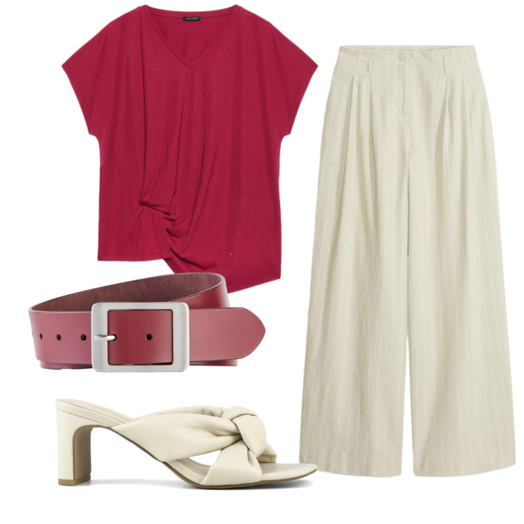 Outfit donna - Total look #2408620. Stile Basic per Ufficio. Abbinamento con pantaloni, cinture, t-shirt, sandali col tacco.