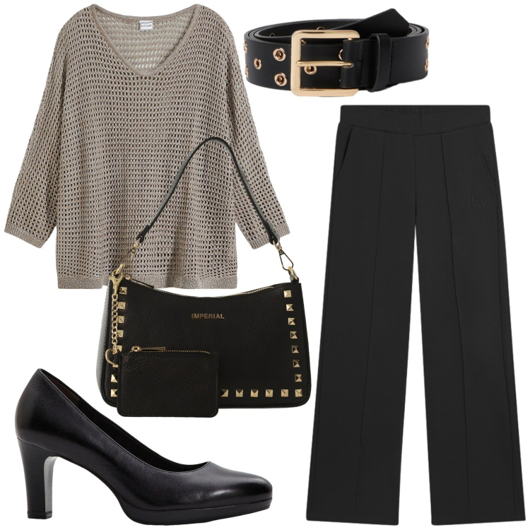 Outfit donna - Total look #2408625. Stile Basic per Ufficio. Abbinamento con décolleté, maglieria, borse a spalla, pantaloni, cinture.