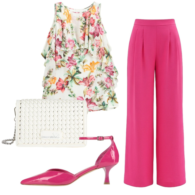 Outfit donna - Total look #2408626. Stile Romantica per Ufficio. Abbinamento con décolleté, pantaloni a palazzo, borse a tracolla, vestiti corti.