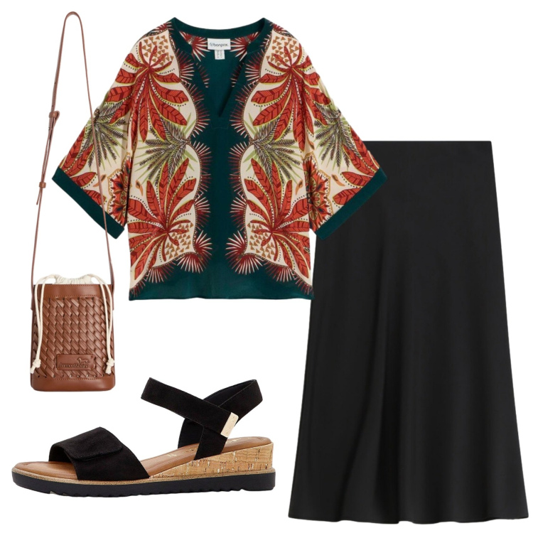 Outfit donna - Total look #2408638. Stile Etnico per Tutti i giorni. Abbinamento con tuniche, sandali, gonne longuette, borse a secchiello.