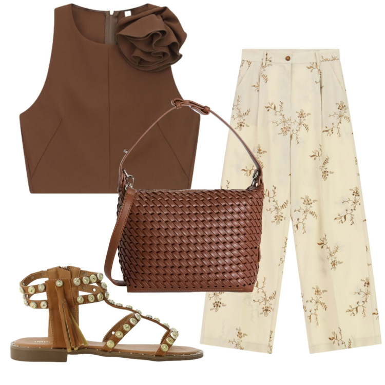 Outfit donna - Total look #2408639. Stile Romantica per Ufficio. Abbinamento con pantaloni a palazzo, top, sandali, borse a spalla.