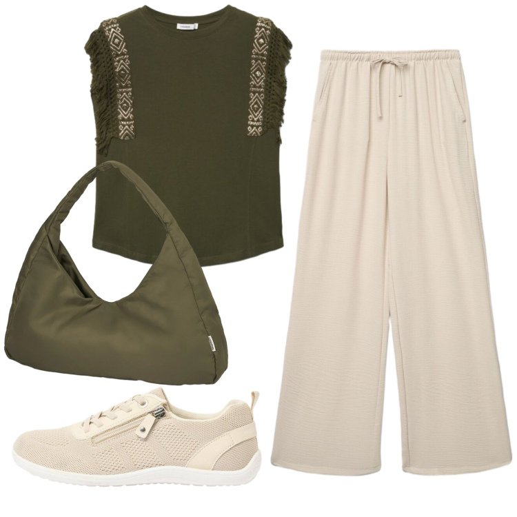 Outfit donna - Total look #2408647. Stile Basic per Tutti i giorni. Abbinamento con sneakers, t-shirt, pantaloni, borse a spalla.