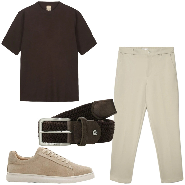 Outfit uomo - Total look #2408661. Stile Trendy per Tutti i giorni. Abbinamento con sneakers, pantaloni chino, cinture, t-shirt.