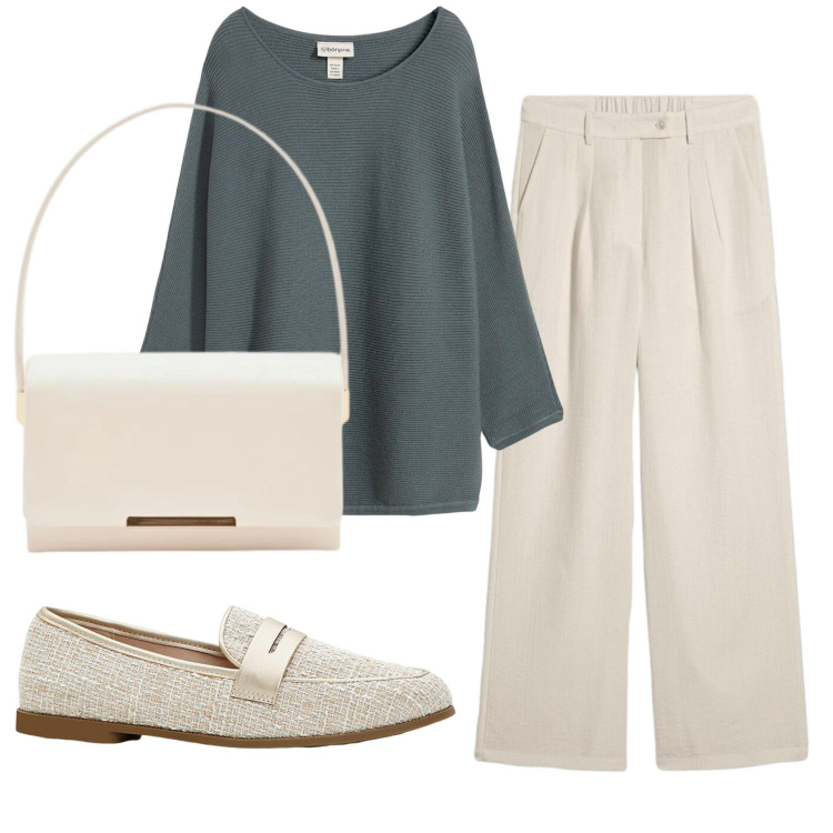 Outfit donna - Total look #2408666. Stile Bon Ton per Ufficio. Abbinamento con pantaloni, maglieria, mocassini, pochette.
