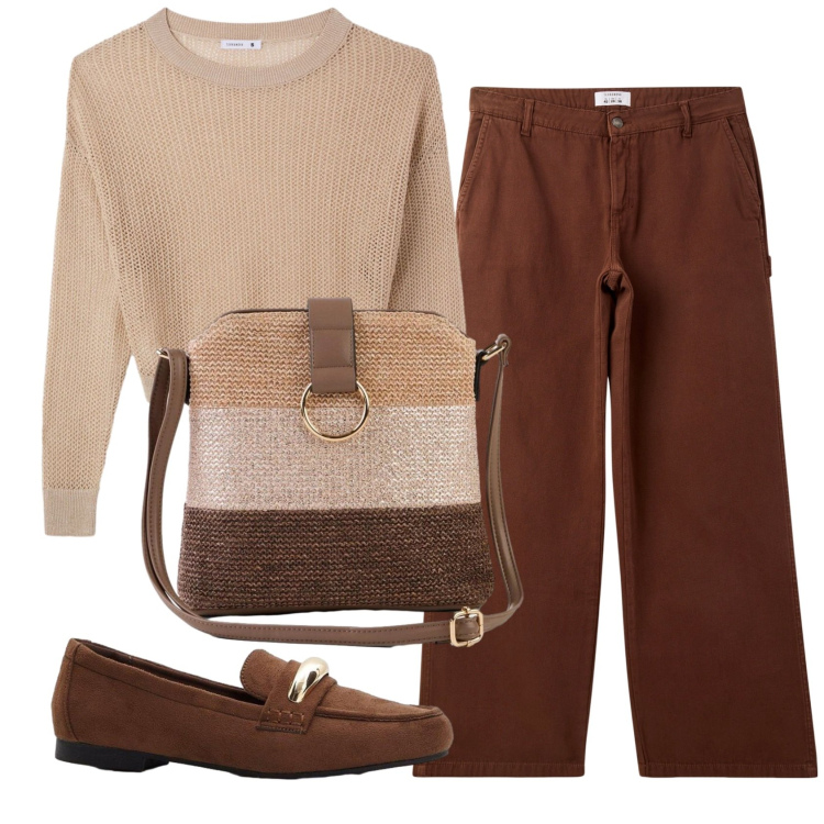 Outfit donna - Total look #2408668. Stile Basic per Tutti i giorni. Abbinamento con mocassini, borse a tracolla, pantaloni, maglieria.