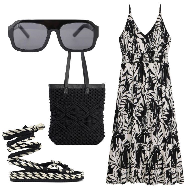Outfit donna - Total look #2408670. Stile Basic per Tutti i giorni. Abbinamento con shopping bag, vestiti, occhiali da sole, sandali.