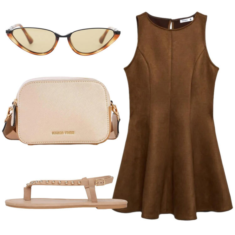 Outfit donna - Total look #2408672. Stile Basic per Ufficio. Abbinamento con borse a tracolla, vestiti corti, ciabatte, occhiali da sole.