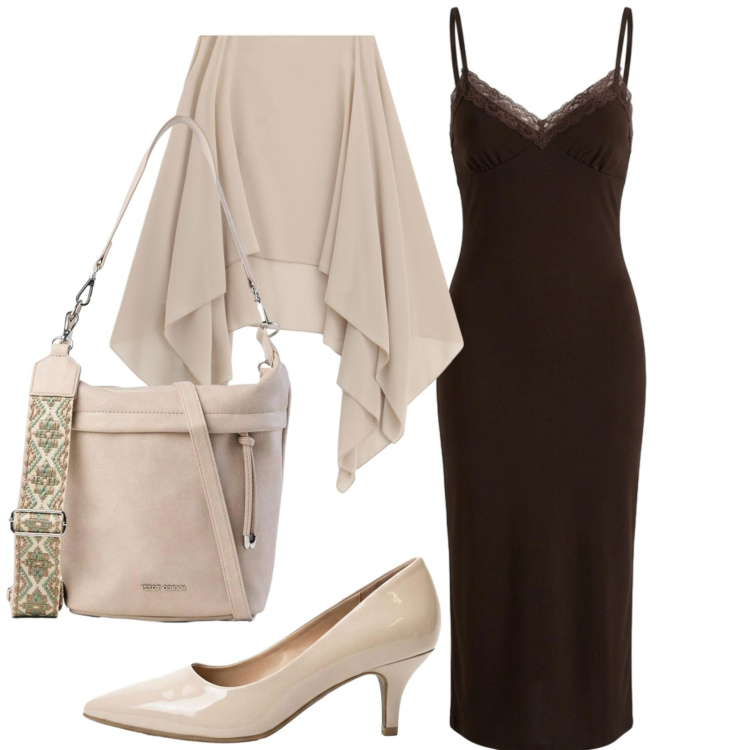 Outfit donna - Total look #2408678. Stile Chic per Serata fuori. Abbinamento con borse a tracolla, décolleté, vestiti midi/longuette, cappe.