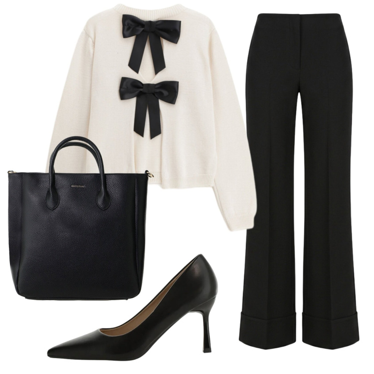Outfit donna - Total look #2408682. Stile Romantica per Serata fuori. Abbinamento con pantaloni, décolleté, borse a tracolla, maglieria.