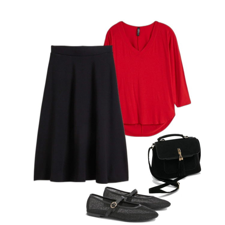 Outfit femme - Jupe patineuse. Style Basique pour Tous les jours. Assortir avec t-shirts, jupes longues, sacs en bandoulière, ballerines.