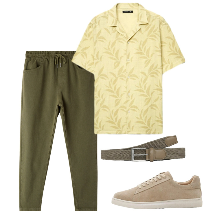 Outfit uomo - Maggio. Stile Casual per Tutti i giorni. Abbinamento con sneakers, pantaloni, cinture, camicie a manica corta.