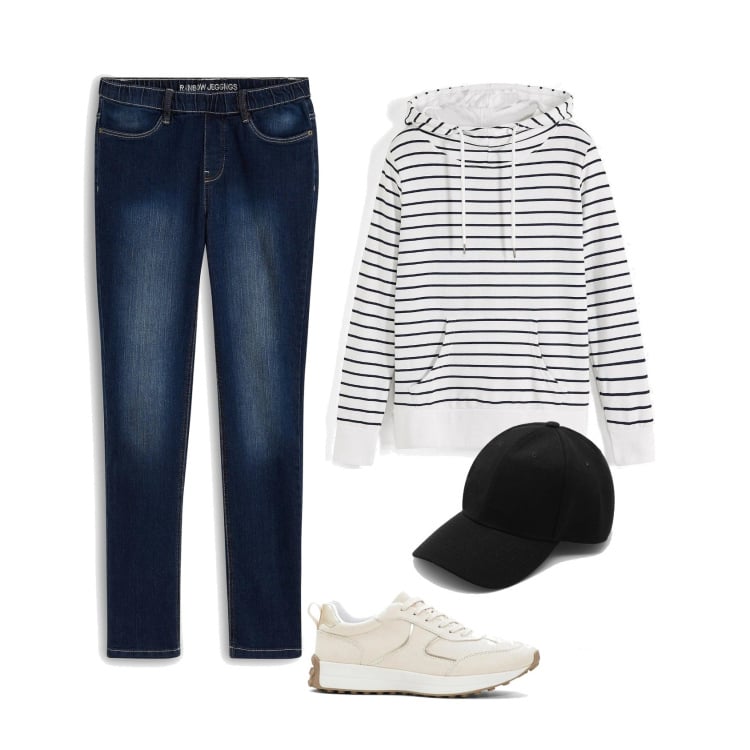 Outfit femme - Sweat rayures. Style Basique pour Ecole/Université. Assortir avec jeans, sweats à capuche, sneakers, chapeaux.