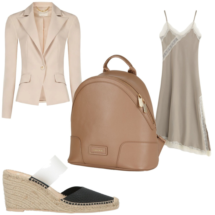 Outfit donna - Lo slip dress Imperial. Stile Romantica per Tutti i giorni. Abbinamento con espadrillas, zaini, vestiti lunghi, blazer.