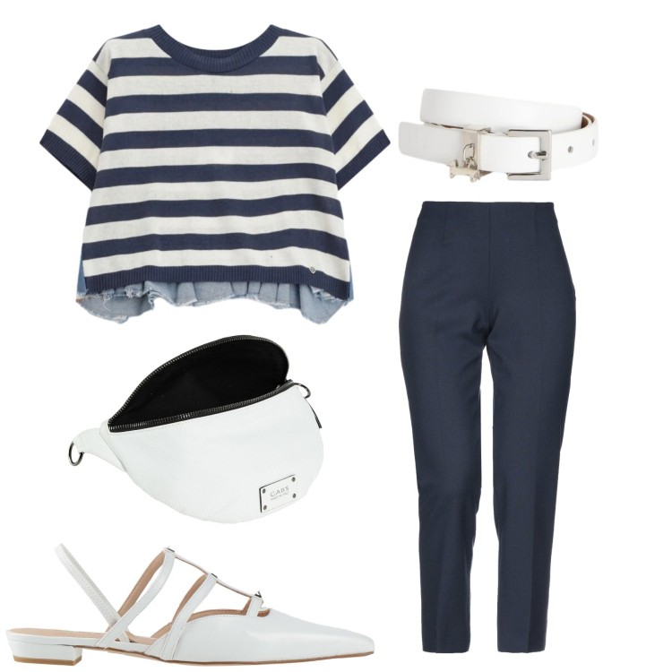 Outfit donna - Total look #2408758. Stile Minimal per Ufficio. Abbinamento con pantaloni, marsupi, ballerine, cinture, t-shirt.