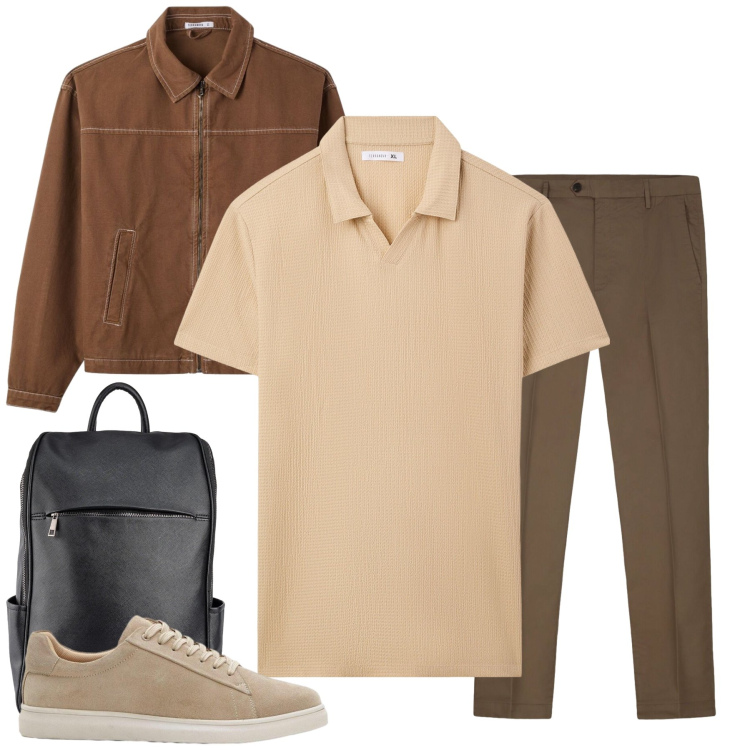 Outfit uomo - Total look #2408763. Stile Trendy per Tutti i giorni. Abbinamento con sneakers, polo, cappotti, borse sportive, pantaloni.