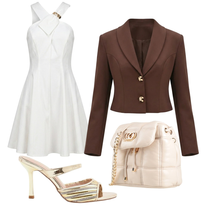 Outfit donna - L\'abito rinascimento. Stile Casual chic per Serata fuori. Abbinamento con valigie, vestiti corti, blazer, sabot.