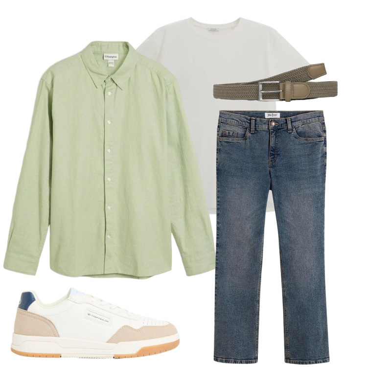 Outfit uomo - Total look #2408768. Stile Casual per Tutti i giorni. Abbinamento con jeans bootcut, sneakers, camicie, cinture, t-shirt.