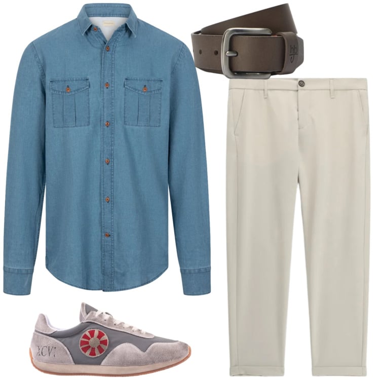 Outfit uomo - Total look #2408769. Stile Casual per Tutti i giorni. Abbinamento con pantaloni, cinture, sneakers, camicie.