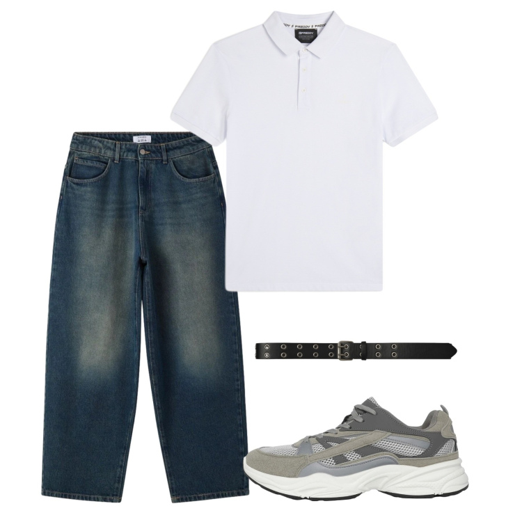 Outfit uomo - Maggio. Stile Casual per Tutti i giorni. Abbinamento con sneakers, cinture, jeans, polo.