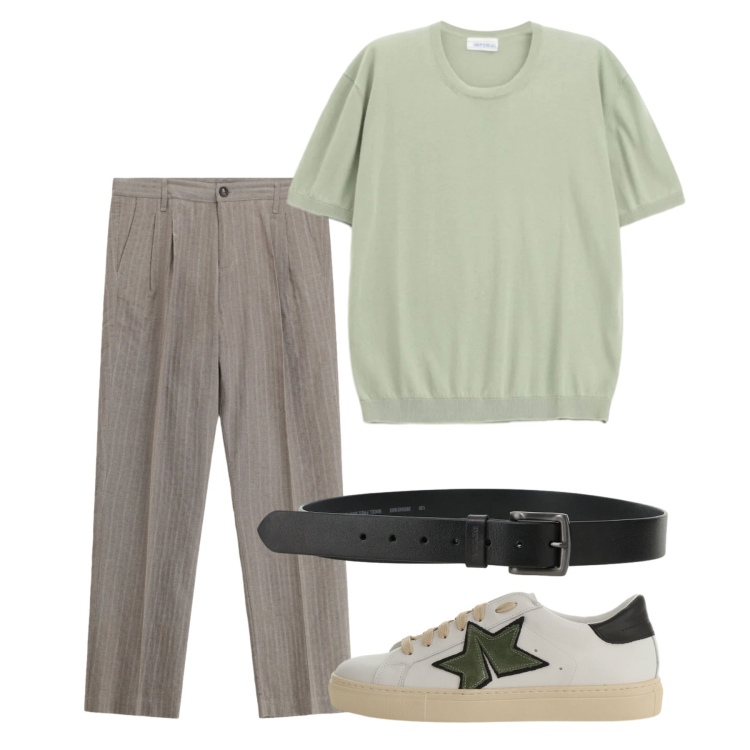 Outfit uomo - Maggio. Stile Trendy per Tutti i giorni. Abbinamento con pantaloni, sneakers, t-shirt, cinture.