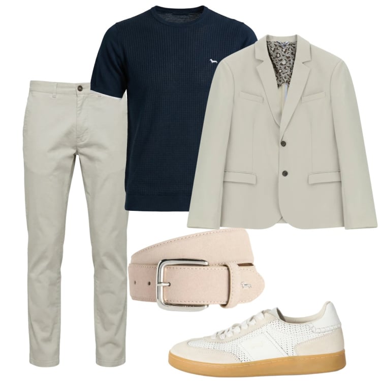 Outfit uomo - Maggio. Stile Casual per Tutti i giorni. Abbinamento con giacche, sneakers, cinture, t-shirt, pantaloni.