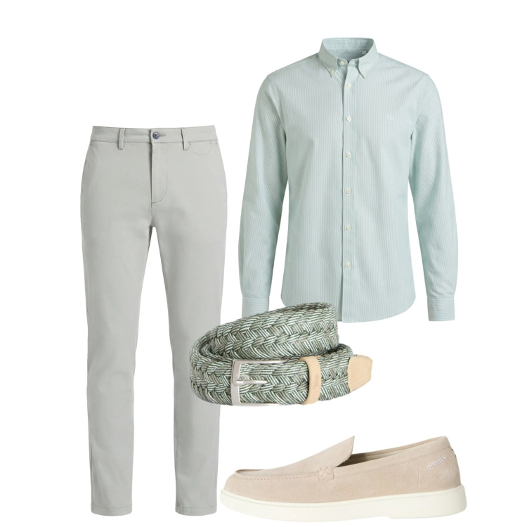 Outfit uomo - Pastello maggio. Stile Casual per Tutti i giorni. Abbinamento con pantaloni chino, scarpe stringate, camicie, cinture.