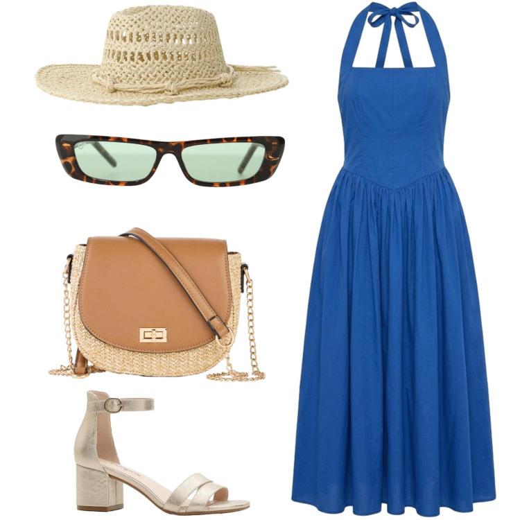 Outfit donna - A bordo piscina. Stile Vintage retrò per Cerimonia. Abbinamento con sandali col tacco, borse a tracolla, vestiti lunghi, occhiali da sole, cappelli.
