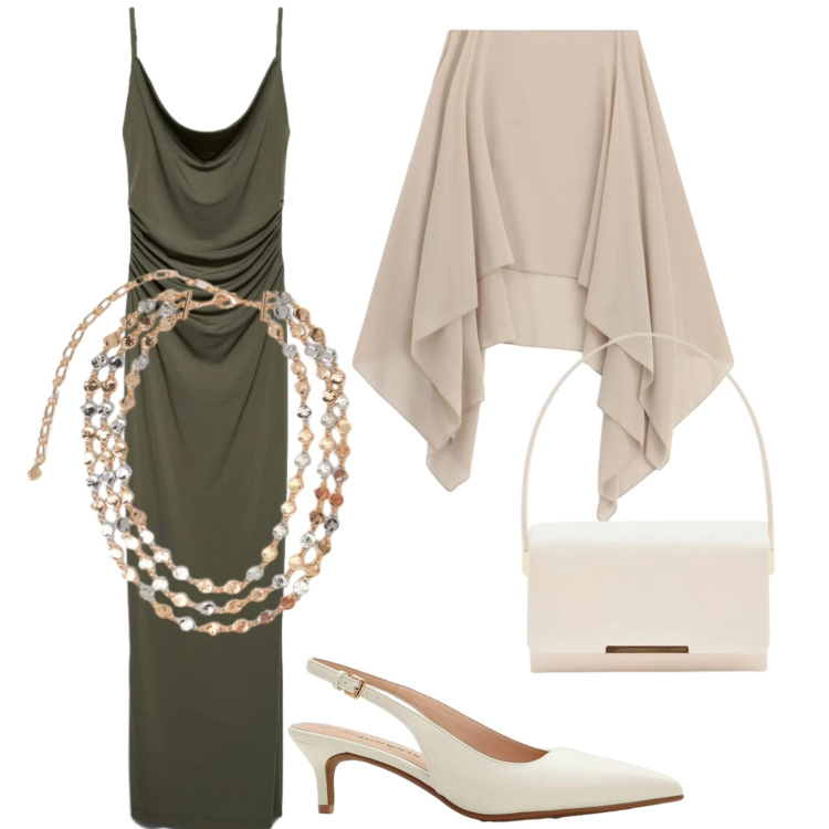Outfit donna - Cerimonia chic. Stile Chic per Cerimonia. Abbinamento con décolleté, vestiti lunghi, pochette, cappe, collane.