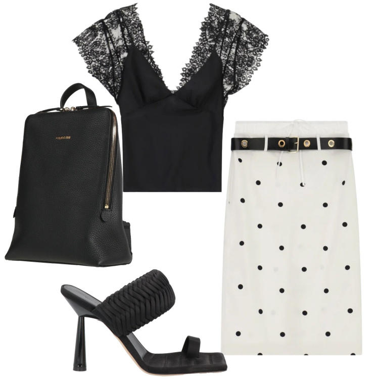 Outfit donna - Piccoli pois. Stile Glamour per Tutti i giorni. Abbinamento con zaini, ciabatte, gonne longuette, canottiere.