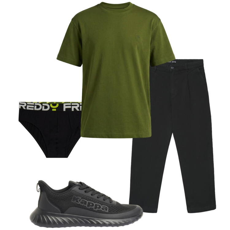 Outfit uomo - Total look #2408871. Stile Casual per Tutti i giorni. Abbinamento con sneakers, pantaloni chino, t-shirt, slip.