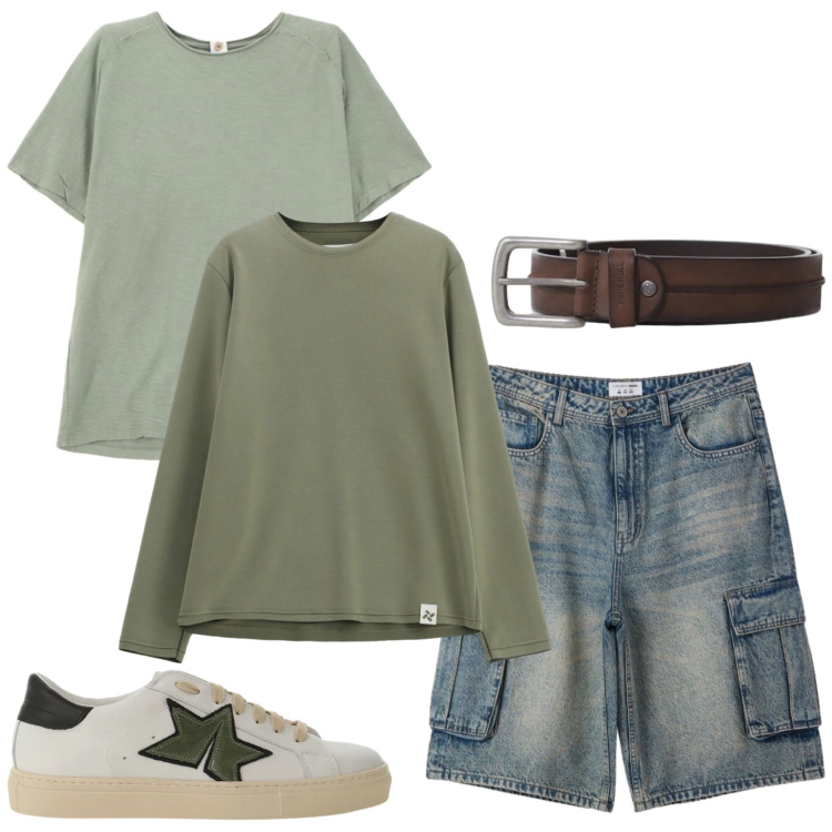 Outfit uomo - Total look #2408874. Stile Casual per Tutti i giorni. Abbinamento con pantaloni corti, sneakers, felpe, cinture, t-shirt.