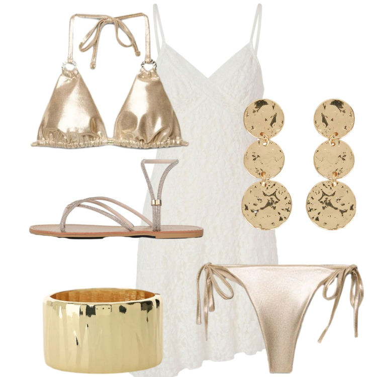 Outfit donna - Total look #2408897. Stile Casual chic per Serata fuori. Abbinamento con sandali, vestiti corti, bikini, bikini, braccialetti, orecchini.