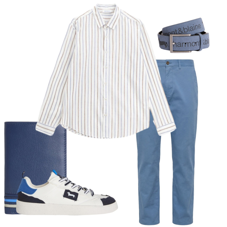 Outfit uomo - Total look #2408898. Stile Trendy per Tutti i giorni. Abbinamento con camicie, sneakers, cinture, portafogli, pantaloni.