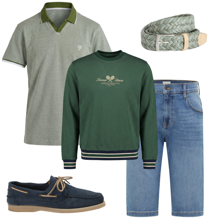 Outfit uomo - Total look #2408903. Stile Casual per Tutti i giorni. Abbinamento con bermuda, felpe, scarpe stringate, polo, cinture.