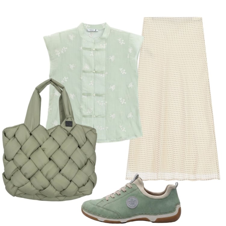 Outfit donna - Verde acqua brillante e rilassante. Stile Casual chic per Tutti i giorni. Abbinamento con sneakers, gonne lunghe, camicie a manica corta, borse tote.