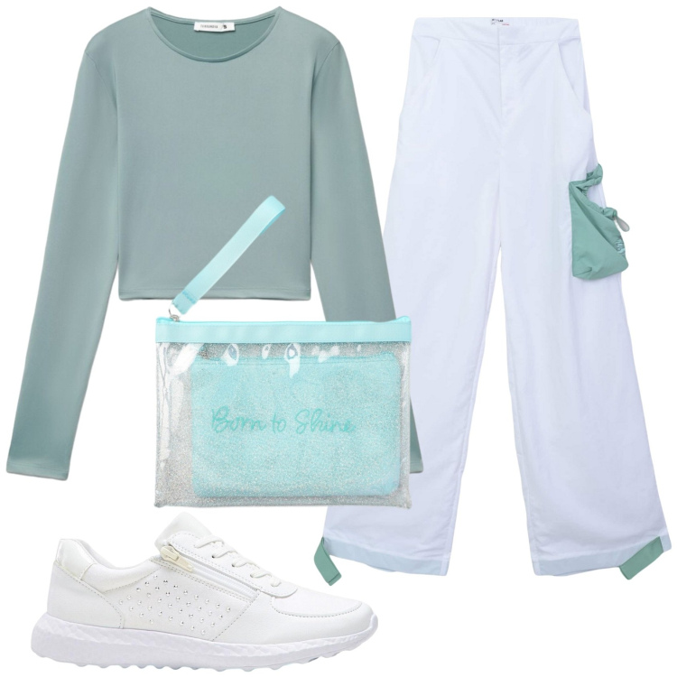 Outfit donna - Total look #2408908. Stile Casual per Tutti i giorni. Abbinamento con sneakers, pantaloni cargo, t-shirt, pochette.