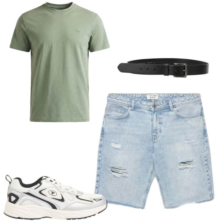 Outfit uomo - Total look #2408911. Stile Casual per Tutti i giorni. Abbinamento con sneakers, shorts, cinture, t-shirt.