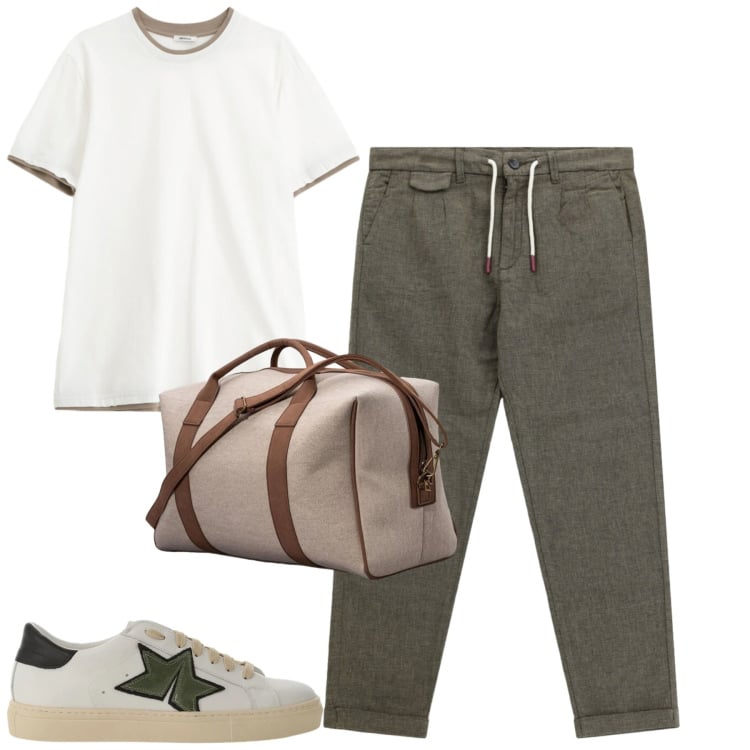 Outfit uomo - Total look #2408913. Stile Casual per Tutti i giorni. Abbinamento con t-shirt, sneakers, pantaloni, borse sportive.