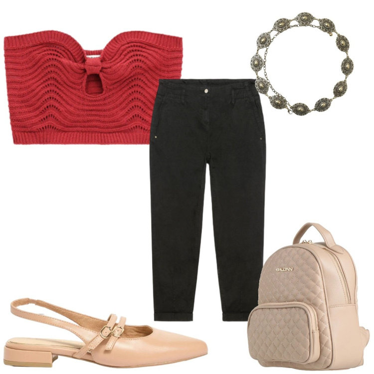 Outfit donna - Total look #2408920. Stile Trendy per Tutti i giorni. Abbinamento con zaini, ballerine, cinture, top, pantaloni.