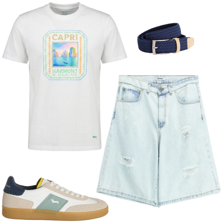 Outfit uomo - Total look #2408921. Stile Casual per Tutti i giorni. Abbinamento con bermuda, cinture, t-shirt, sneakers.