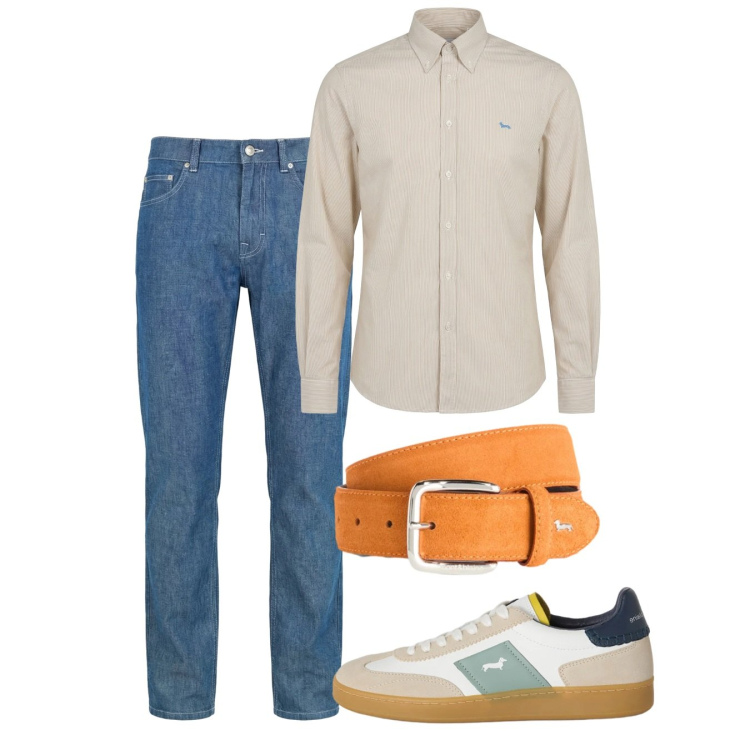 Outfit uomo - Cintura che stacca. Stile Casual per Tutti i giorni. Abbinamento con jeans, cinture, camicie, sneakers.