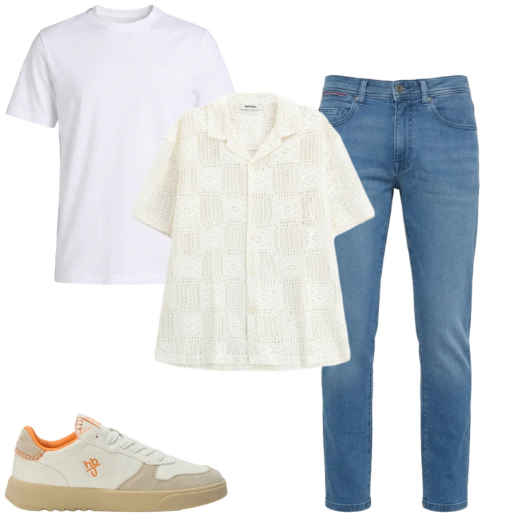 Outfit uomo - Total look #2408931. Stile Casual per Tutti i giorni. Abbinamento con camicie a manica corta, t-shirt, sneakers, jeans slim fit.