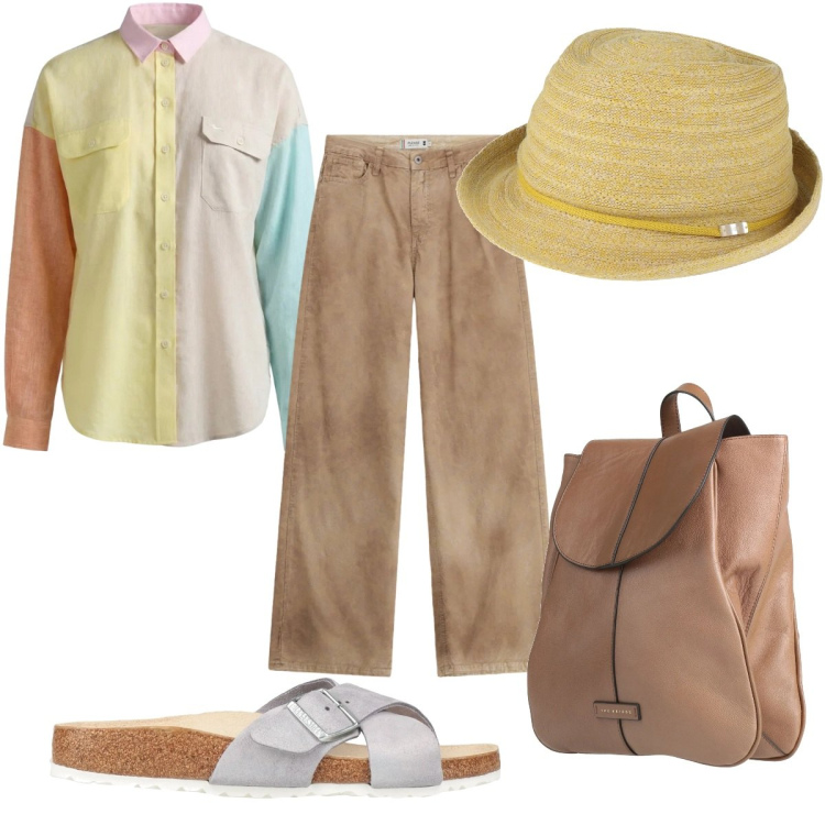 Outfit donna - Total look #2408935. Stile Etnico per Tutti i giorni. Abbinamento con zaini, cappelli, sandali in pelle, camicie, pantaloni a palazzo.