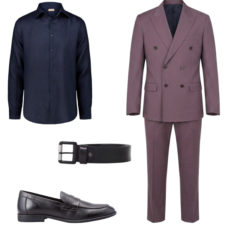 Outfit uomo - Mauve. Stile Trendy per Cerimonia. Abbinamento con cinture, camicie, scarpe stringate, abiti.