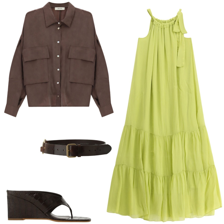 Outfit donna - Boho serata aperitivo. Stile Boho per Serata fuori. Abbinamento con vestiti lunghi, cinture, sandali, camicie.